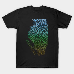 Illinois State Outline Maze & Labyrinth T-Shirt T-Shirt